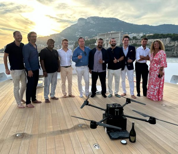 Drone delivery on superyacht KookieJar and team Baccana Digital Monaco