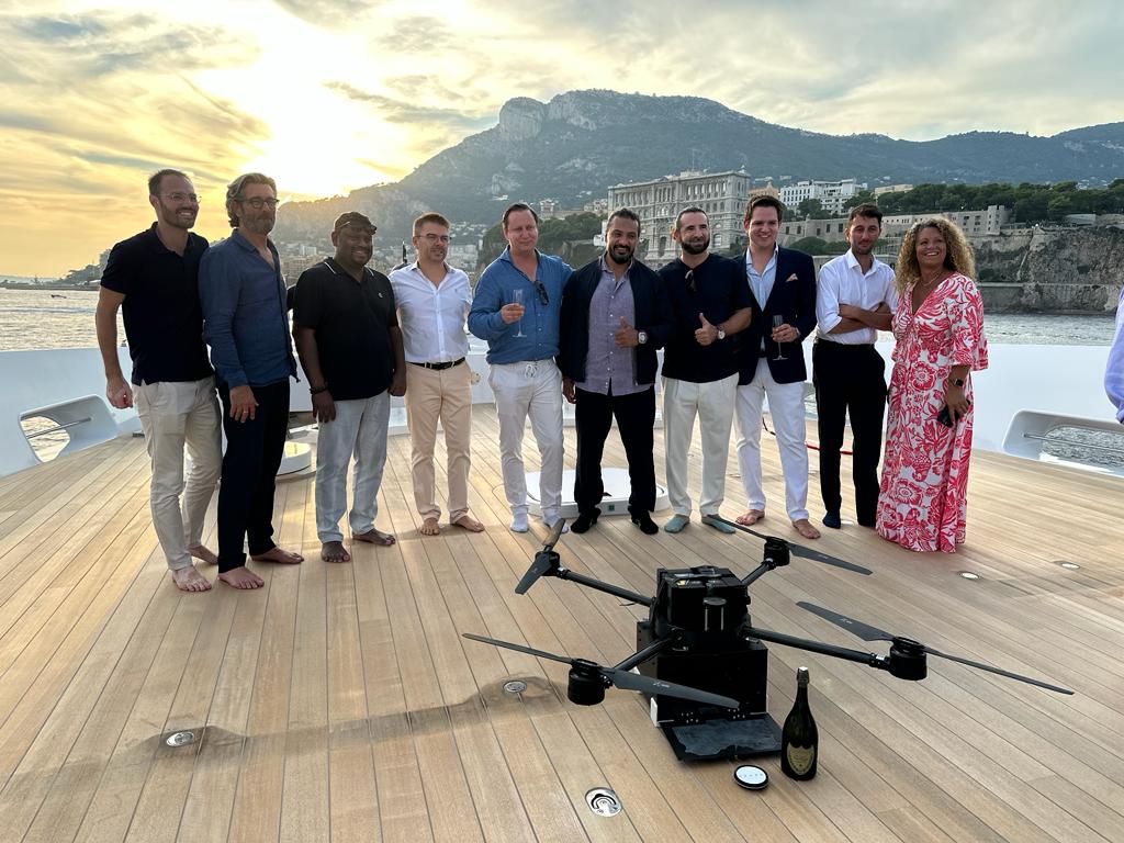 Drone delivery on superyacht KookieJar and team Baccana Digital Monaco