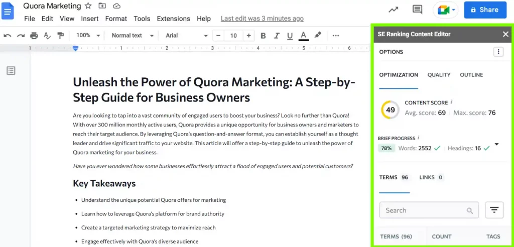 Génération de contenus optimisés intégration Google Docs